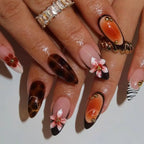 Ongles Press-On pour Femmes | Forme Amande 3D Floral Art de Plage | Ensemble Complet 24 pièces