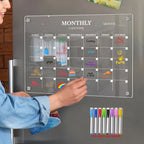 Calendrier effaçable à sec magnétique | Planificateur en acrylique transparent | Fixation sur réfrigérateur & marqueur inclus