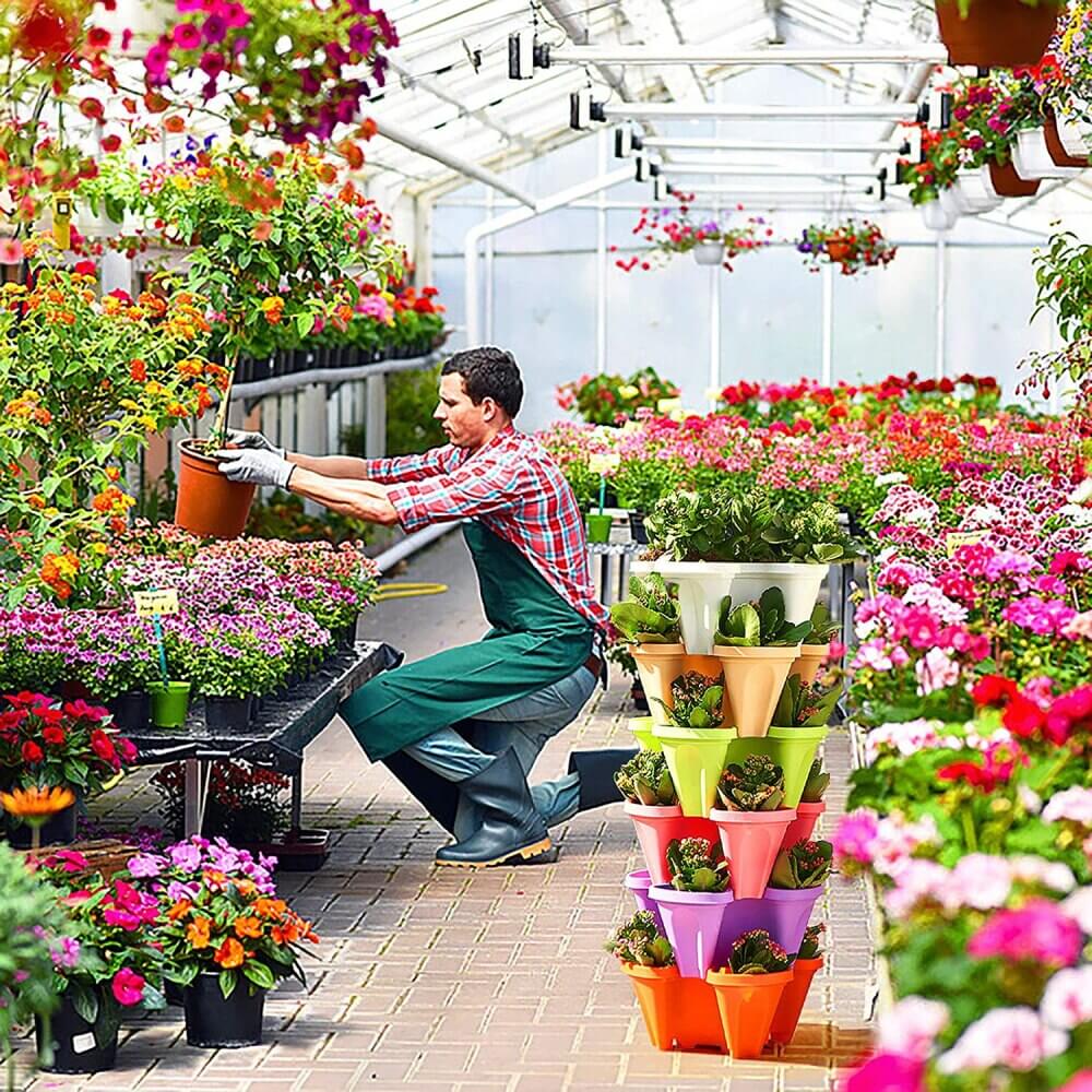 Tour de Plantes Verticale | Design Empilable à 4 Niveaux | Irrigation Intégrée | Gain de Place