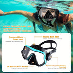Masque de plongée intégral pour adultes | Vue panoramique | Verre trempé et silicone | Tuba à embout sec