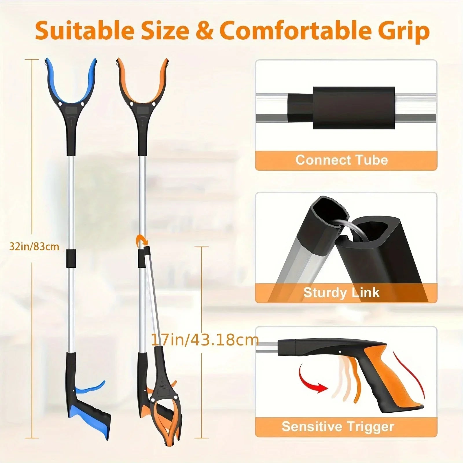 Outil de Préhension pour Seniors | Tête Rotative | Portée de 81 cm | Design Ergonomique Léger