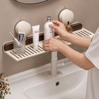 Étagère de salle de bain Velcora installée sur carrelage lisse