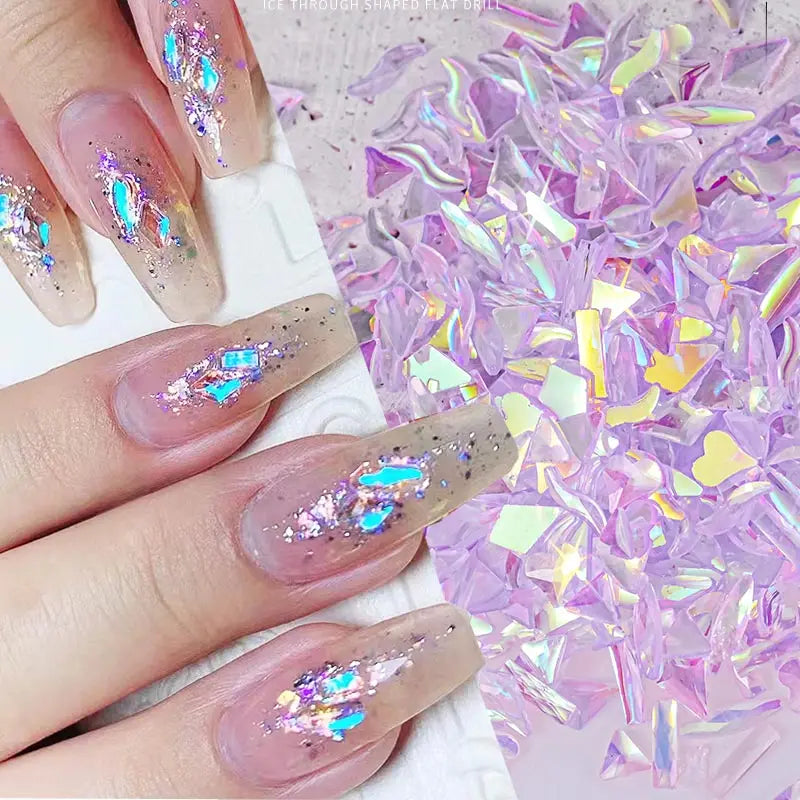 Set de strass pour nail art | Formes mixtes Aurora rose | Dos plat en verre 400 pcs | Manucure DIY