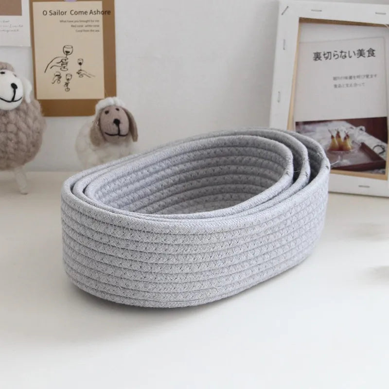 Panier de rangement en corde de coton | Tissage nordique | Petit/Moyen/Grand | Organisateur de bureau pour clés et maquillage