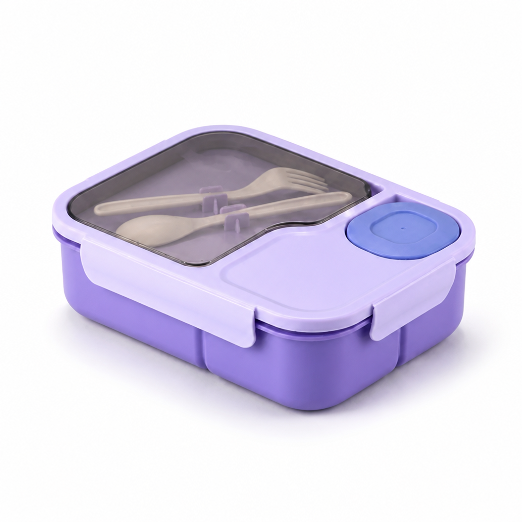 Vue d'ensemble de la boîte repas Bentivo en silicone, propre et compacte