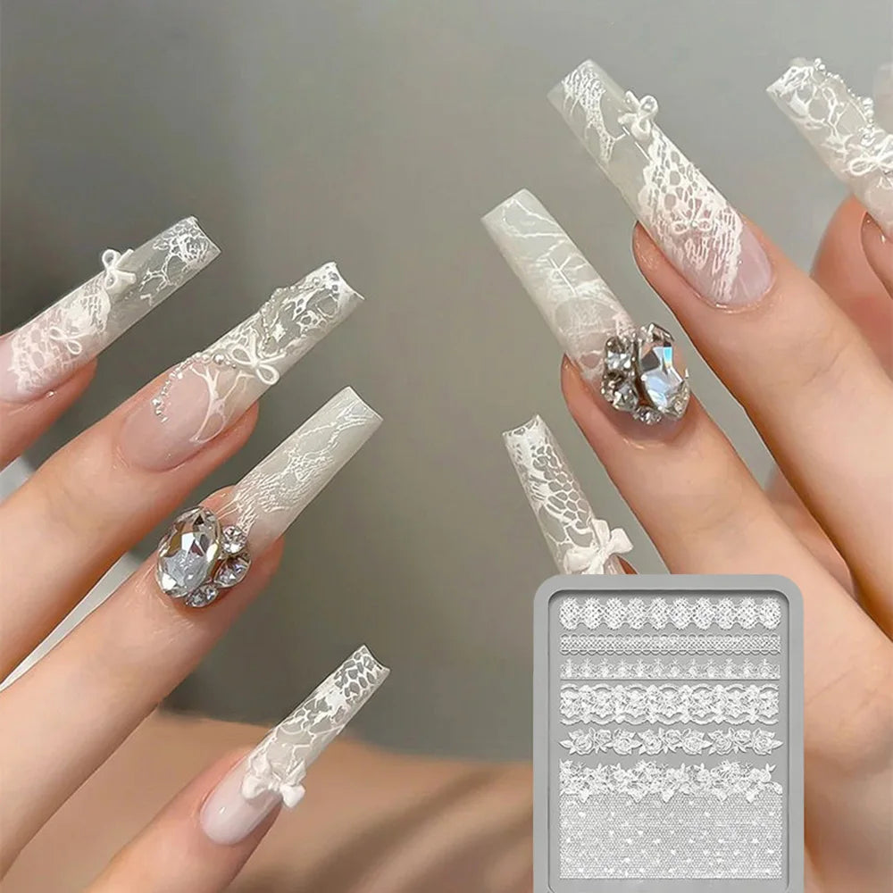 Moule pour Art des Ongles | Rose en Dentelle 3D & Motif Français à Carreaux Creux | Silicone | Manucure DIY Facile