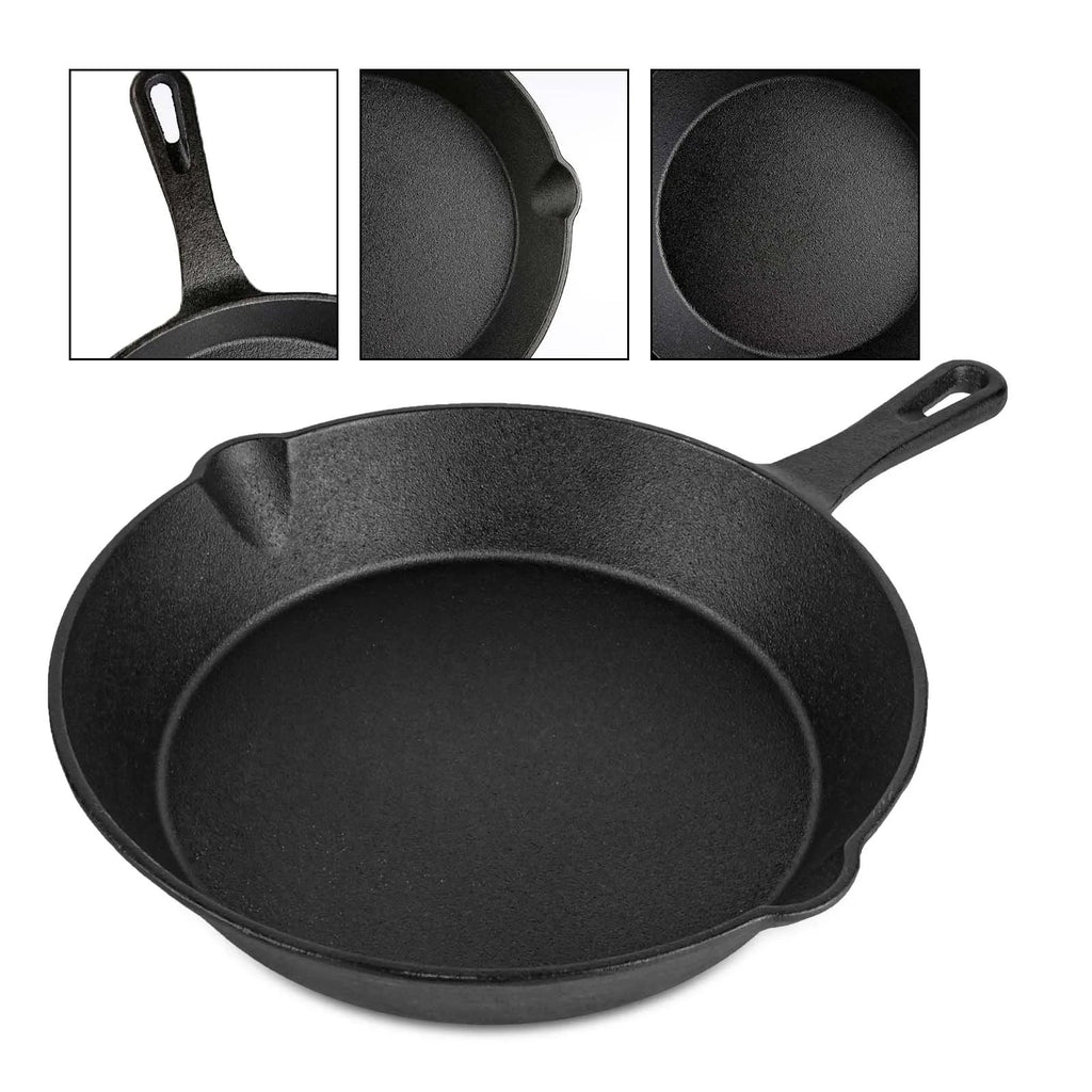 Ensemble de poêles en fonte | Non enduit et à haute rétention de chaleur | Ensemble de 4 pièces | Compatible gril, cuisinière et four