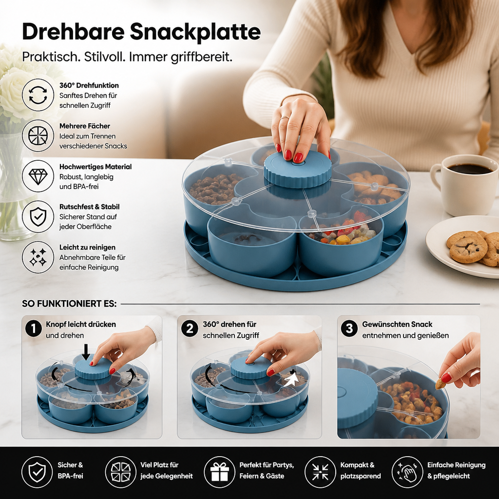 Gros plan sur les compartiments du plateau rotatif Rotelio