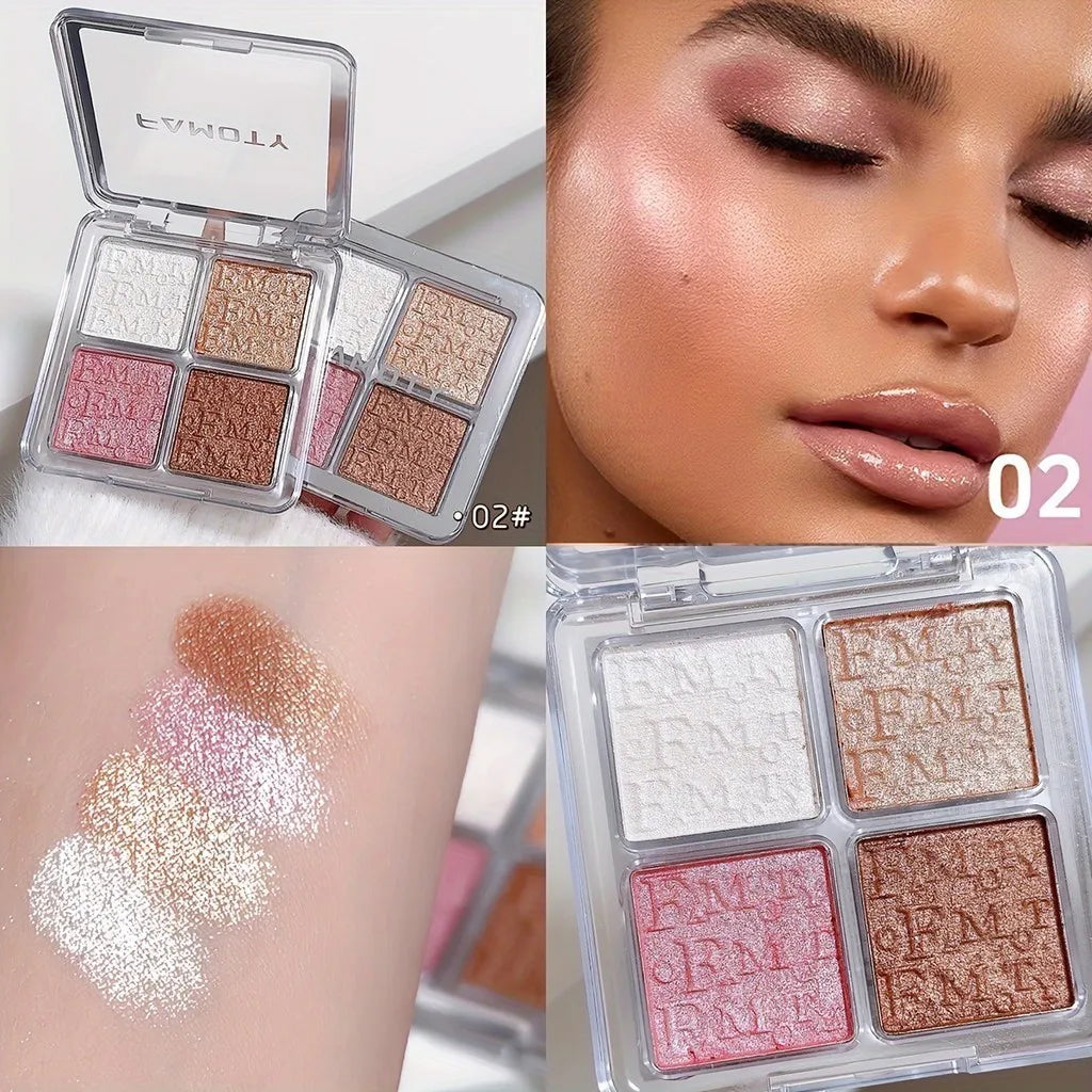 Palette d'enlumineurs pour le visage | 4 couleurs nacrées cuites | Résistante à l'eau | Éclat naturel