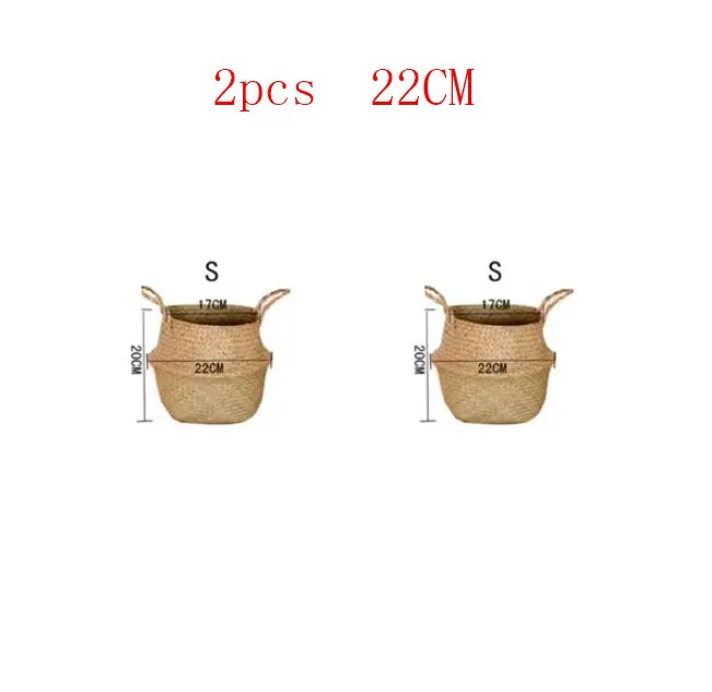 Panier suspendu en osier tressé à la main en herbe marine | Housse de pot de plante et panier de rangement | Gain de place