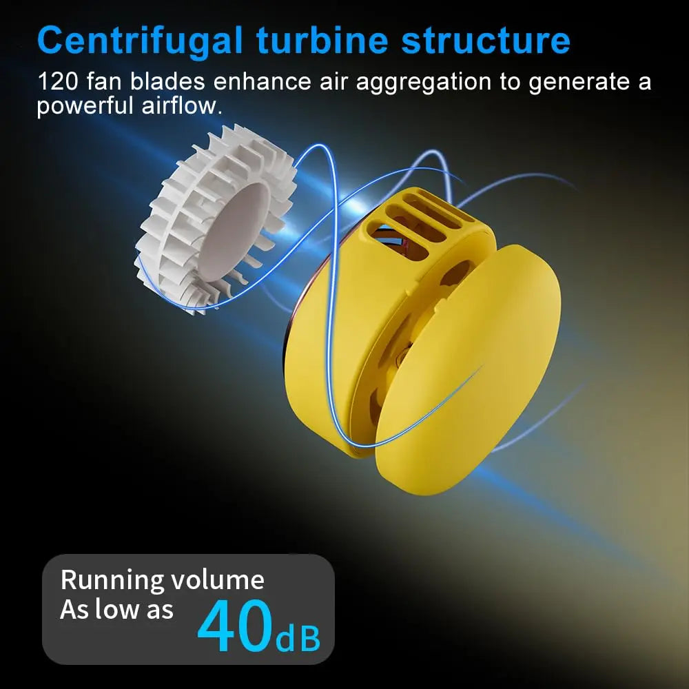 Ventilateur de Cou Portable | Double Turbo 5 Vitesses | Bandeau en Silicone Flexible | Rechargeable USB-C