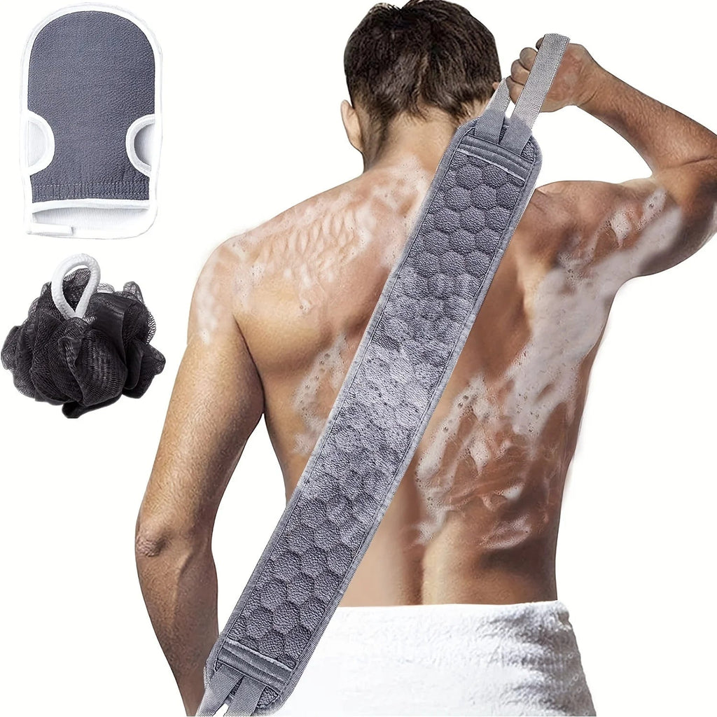 Ensemble Gommant pour le Corps | Nettoyage en Profondeur | Brosse pour le Dos, Gant de Bain et Luffa | Matériaux Naturels