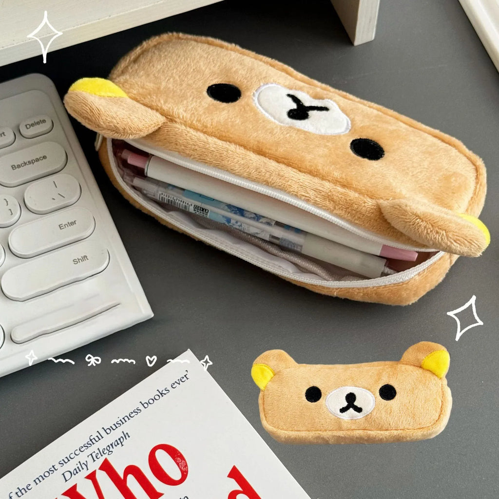 Trousse À Crayons Pour Enfants | Ours En Peluche Dessin Animé | Pochette À Fermeture Éclair Pour Stylos | Fournitures Scolaires