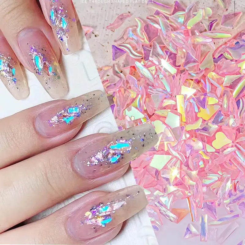 Set de strass pour nail art | Formes mixtes Aurora rose | Dos plat en verre 400 pcs | Manucure DIY