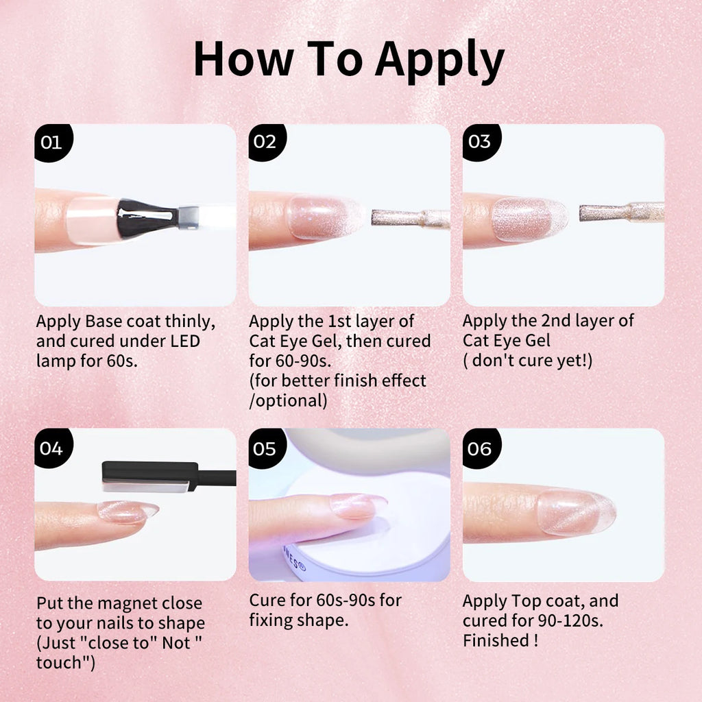 Set de vernis gel pour ongles œil de chat | Effet magnétique perle aurore boréale | Lot de 6 | Tenue longue durée