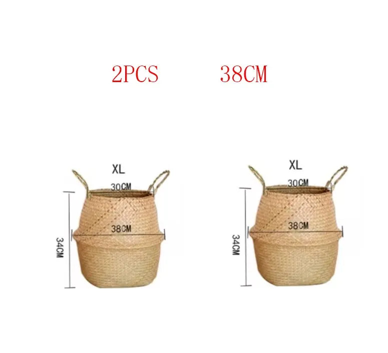 Panier suspendu en osier tressé à la main en herbe marine | Housse de pot de plante et panier de rangement | Gain de place
