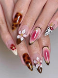 Ongles Press-On pour Femmes | Forme Amande 3D Floral Art de Plage | Ensemble Complet 24 pièces