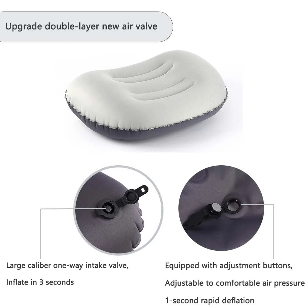 Coussin de Plein Air Gonflable | Soutien Ergonomique pour le Cou | Housse en Polyester Légère
