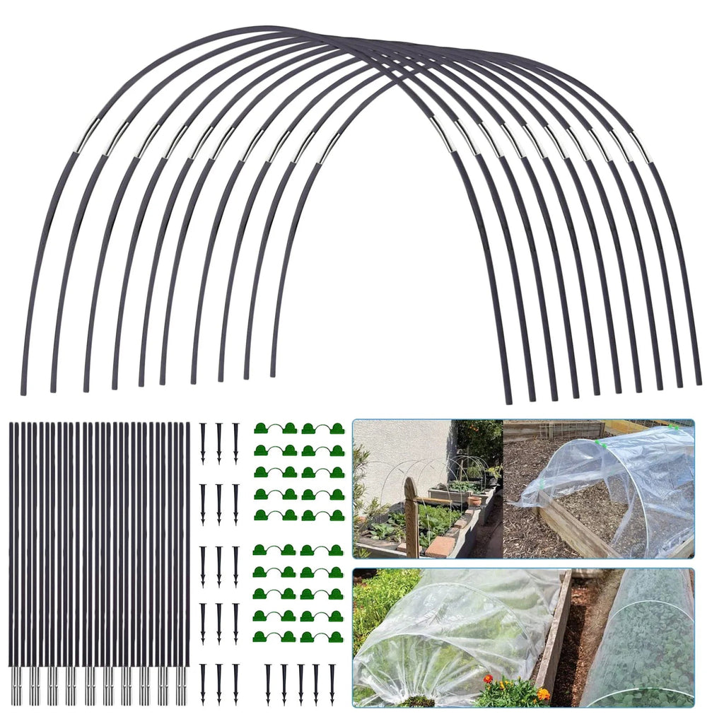 Kit de tunnel de jardin | Arceaux flexibles en fibre de verre | Connecteurs galvanisés | Résistant aux intempéries et réutilisable