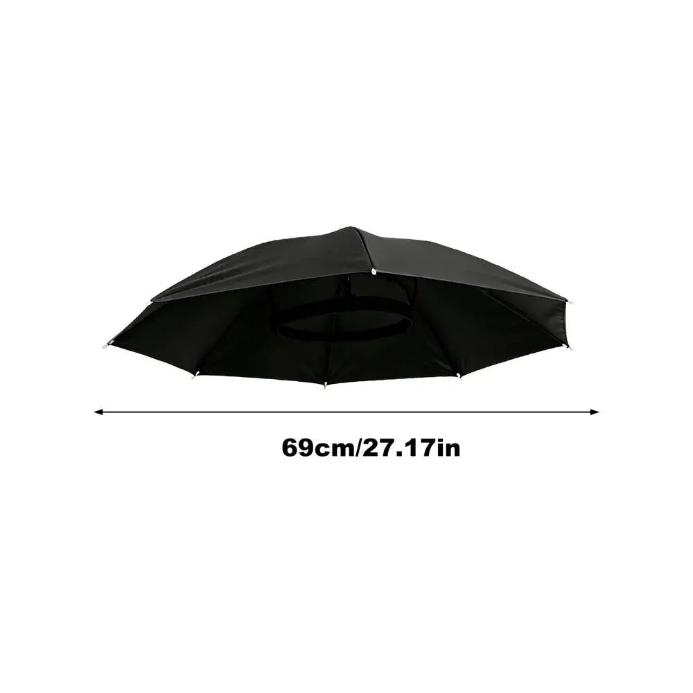 Vue latérale du parapluie chapeau léger offrant une protection contre la pluie