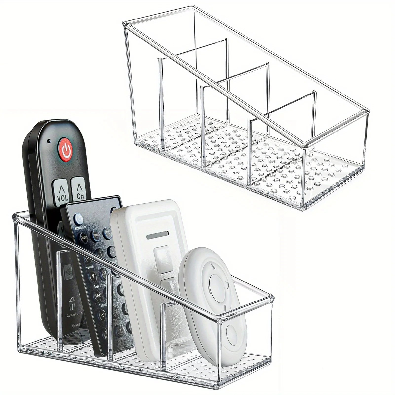 Support de Télécommande et Organiseur de Bureau | Design Transparent | 4 Compartiments