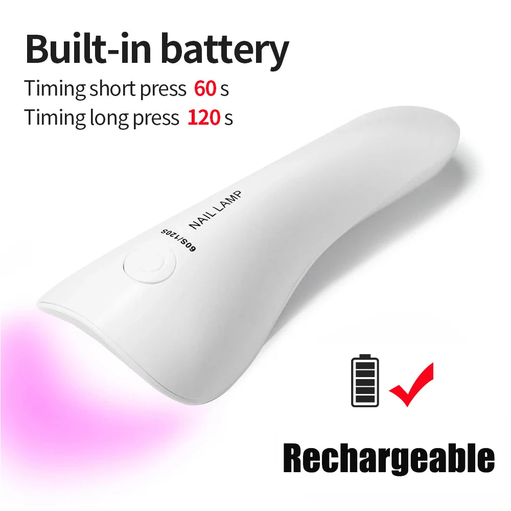 Lampe à ongles LED UV portable | Rechargeable USB et sans fil | Séchage rapide et couvrance uniforme | Taille compacte de voyage