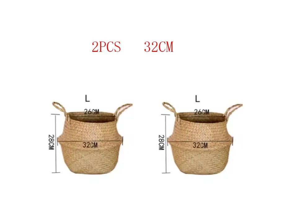 Panier suspendu en osier tressé à la main en herbe marine | Housse de pot de plante et panier de rangement | Gain de place