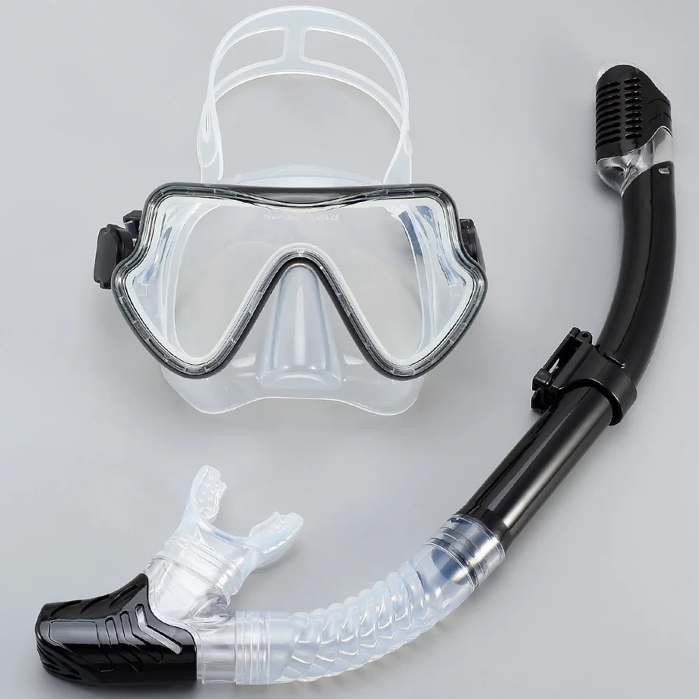 Masque de plongée intégral pour adultes | Vue panoramique | Verre trempé et silicone | Tuba à embout sec