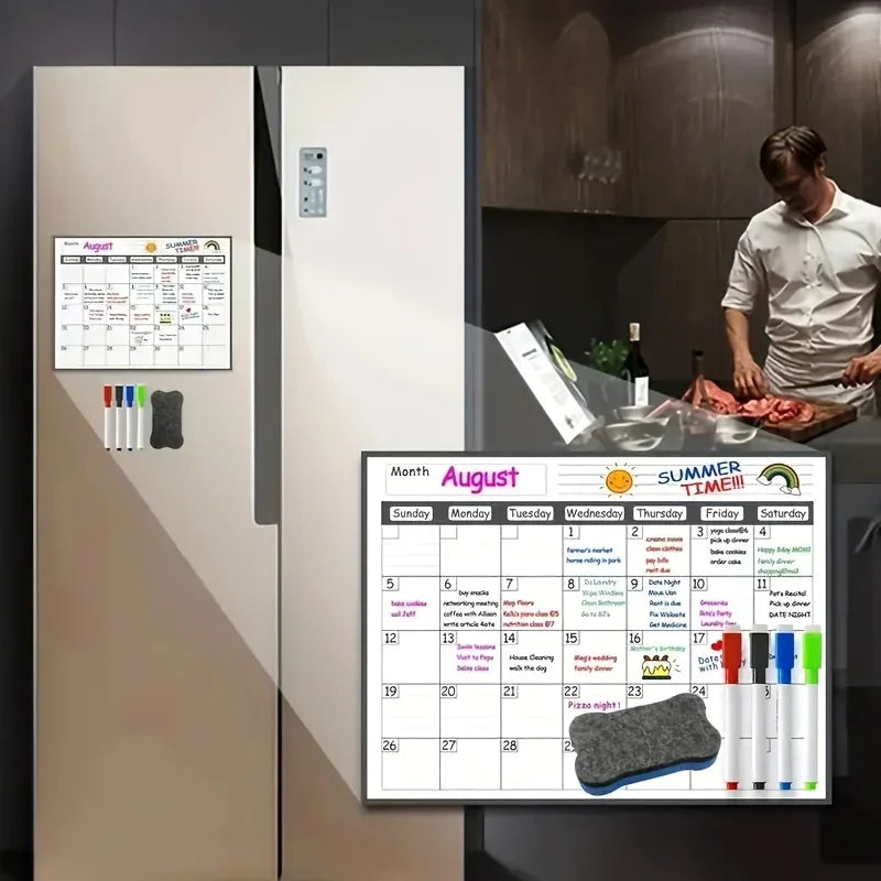 Calendrier Magnétique pour Réfrigérateur | Planificateur Mensuel Effaçable à Sec | Bloc-Notes Tableau Blanc