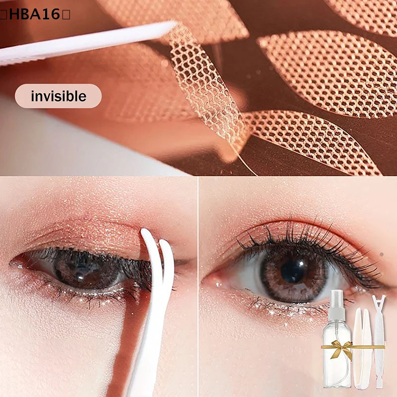 Bande Adhésive pour Double Paupière | Adhésif Activé par l'Eau | Fibrille en Dentelle 10 Feuilles | Aspect Naturel