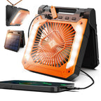 Ventilateur de camping sans fil | Lanterne LED rechargeable solaire et USB | Autonomie jusqu'à 58h