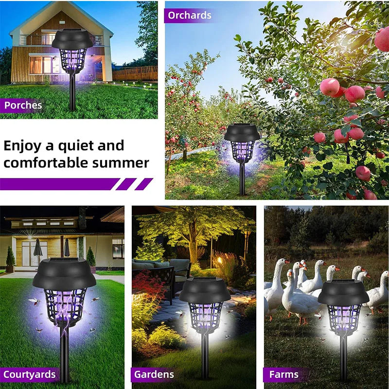 Piège à moustiques solaire | LED violette et blanche double | Autonomie de 8 à 10 heures | Jardin et terrasse