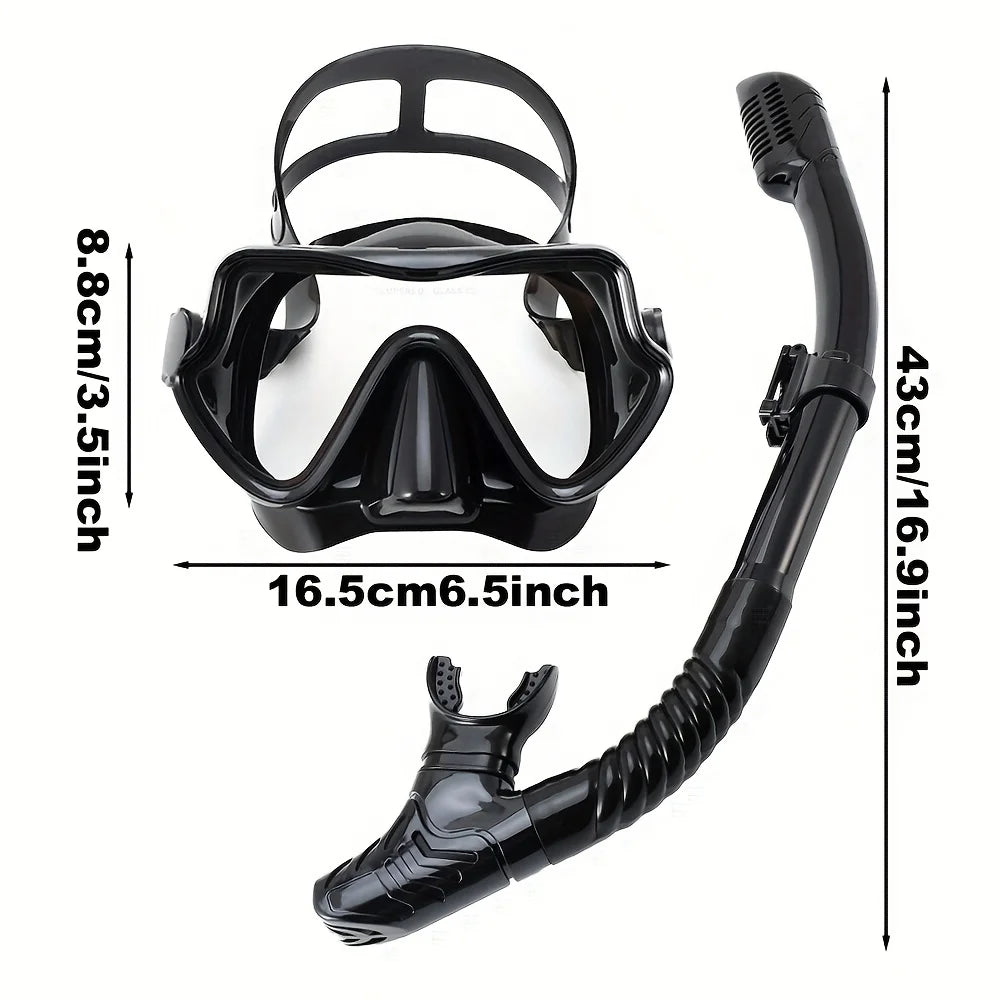 Masque de plongée intégral pour adultes | Vue panoramique | Verre trempé et silicone | Tuba à embout sec