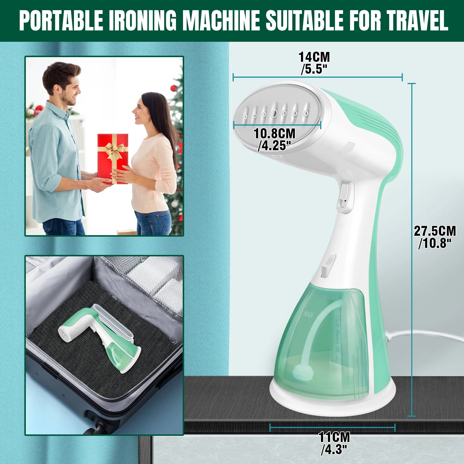 Défroisseur Portable | Chauffage Rapide & Vapeur Uniforme | Réservoir d'Eau 300ml | Idéal Voyage