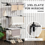 Séchoir à Vêtements | 4 Niveaux Pliables | Acier Thermolaqué, Roues Verrouillables | Usage Intérieur/Extérieur