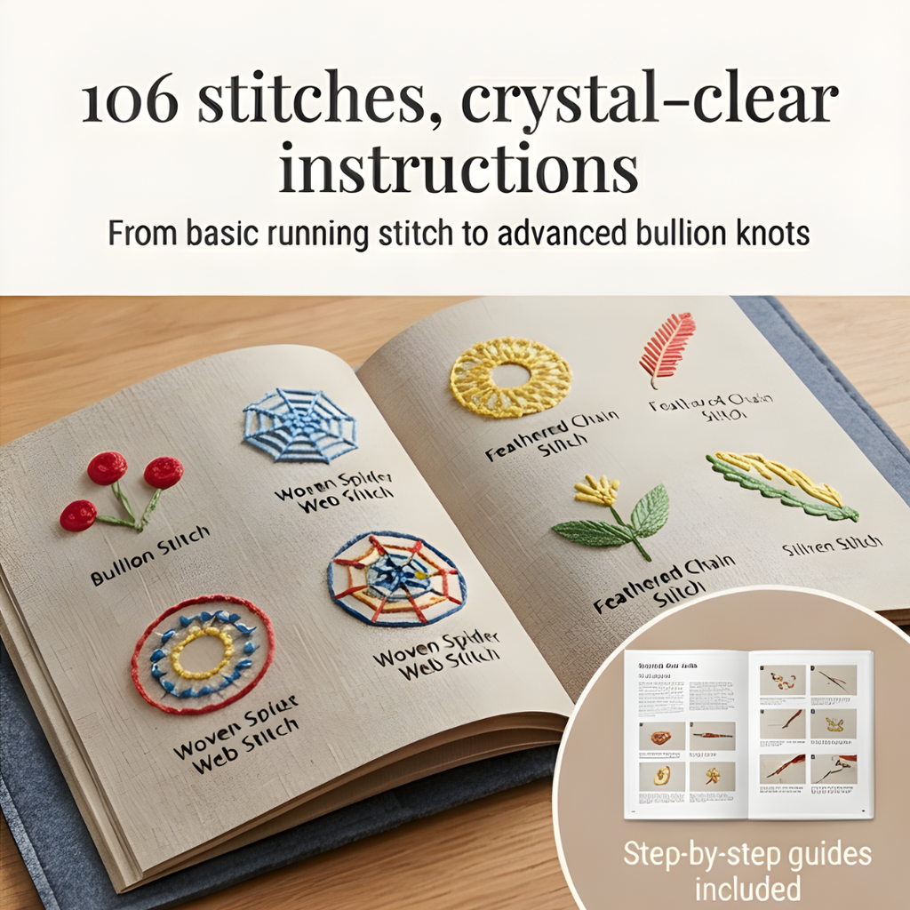 Kit de broderie pour débutants | Référence 106 points | Pages en lin amovibles & cadre en bambou