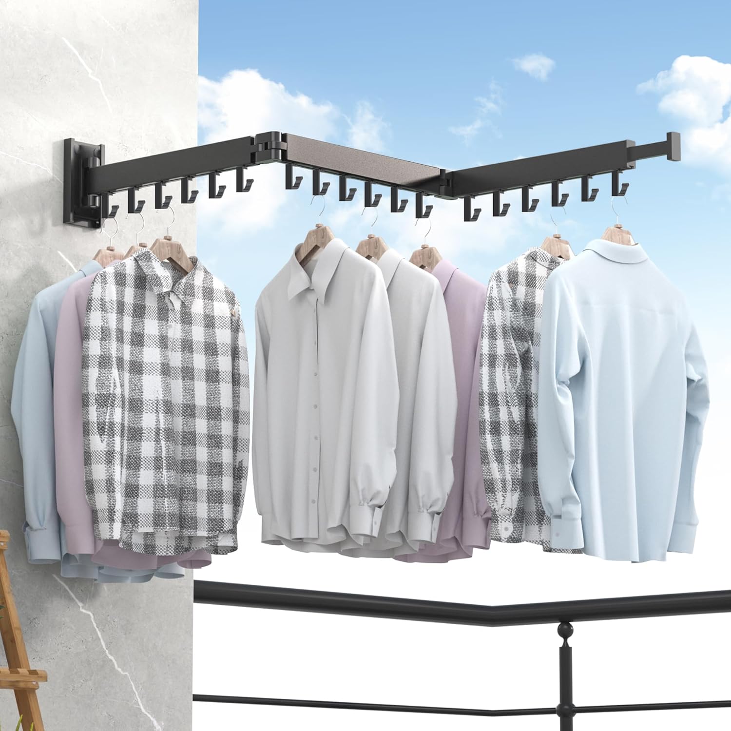 Étendoir mural pliable Séchovia déployé pour sécher du linge