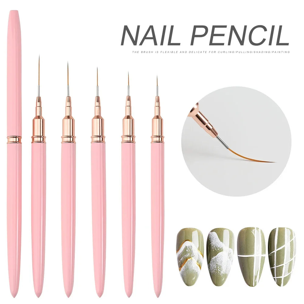 Set de pinceaux pour nail art | Pinceaux liner de précision | Lot de 5 tailles assorties | Finition professionnelle