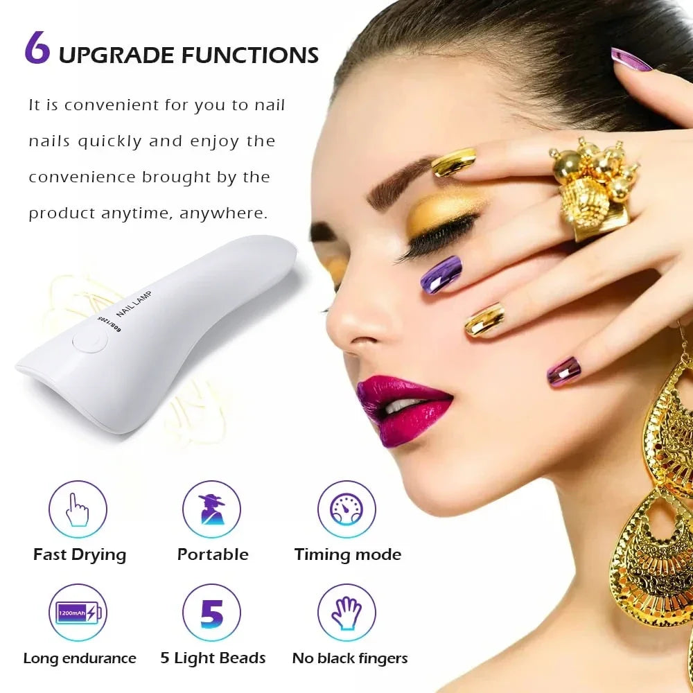 Lampe à ongles LED UV portable | Rechargeable USB et sans fil | Séchage rapide et couvrance uniforme | Taille compacte de voyage