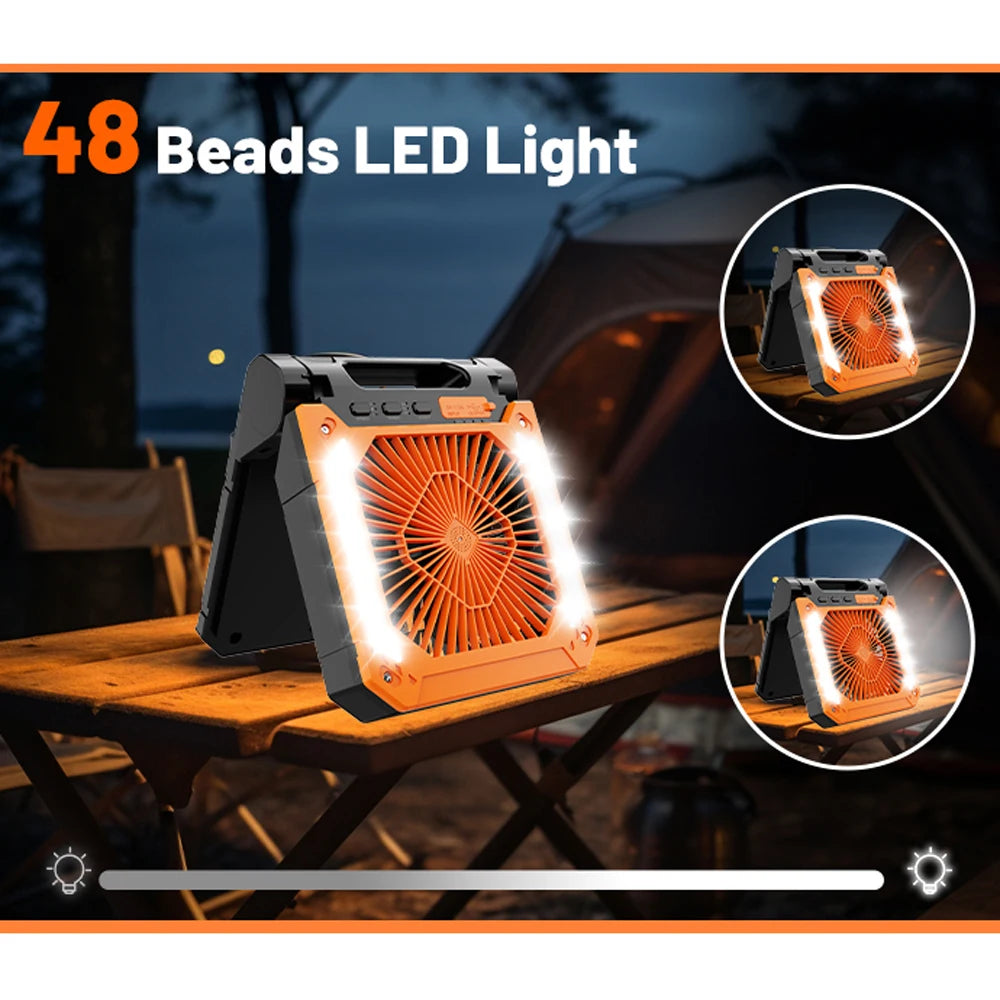 Ventilateur de camping sans fil | Lanterne LED rechargeable solaire et USB | Autonomie jusqu'à 58h