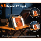 Ventilateur de camping sans fil | Lanterne LED rechargeable solaire et USB | Autonomie jusqu'à 58h