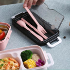 Boîte Prandio ouverte montrant ses trois compartiments pour organiser le repas