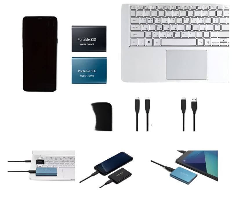SSD Externe Portable | Jusqu'à 1000 Mo/s | USB-C Plug & Play | Design Compact Résistant aux Chocs