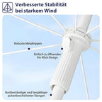 Parasol d’extérieur déployé au-dessus d’un transat sur le sable