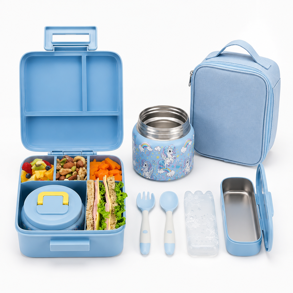 Intérieur de la lunch box isotherme montrant ses compartiments séparés