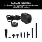 LumiStream - Pompe Fontaine Jardin avec 12 LED Colorées