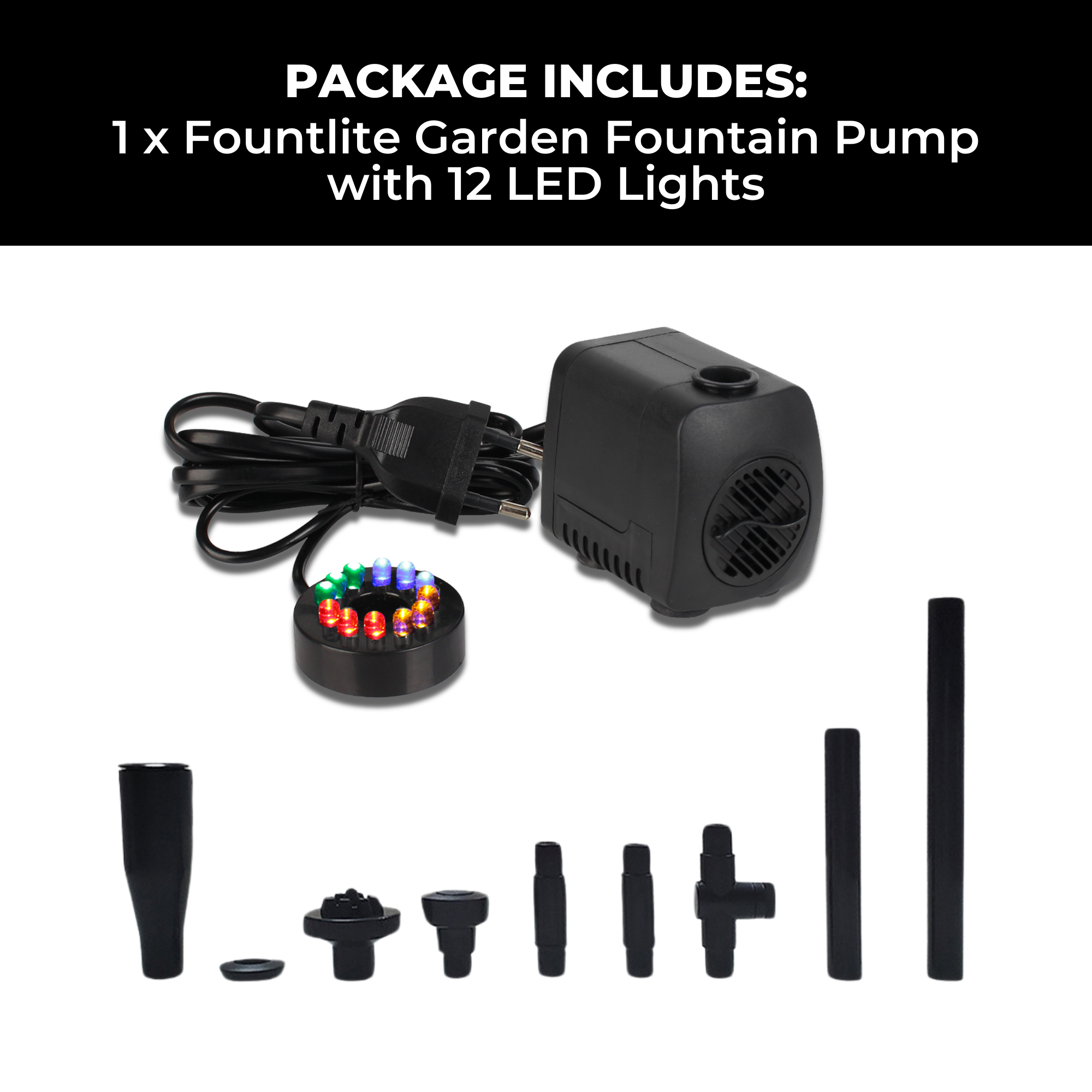 LumiStream - Pompe Fontaine Jardin avec 12 LED Colorées