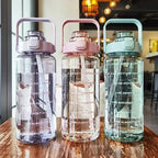 Bouteille d'eau pour adultes | 2L à large ouverture avec paille intégrée | Marquage temporel | Sports de plein air