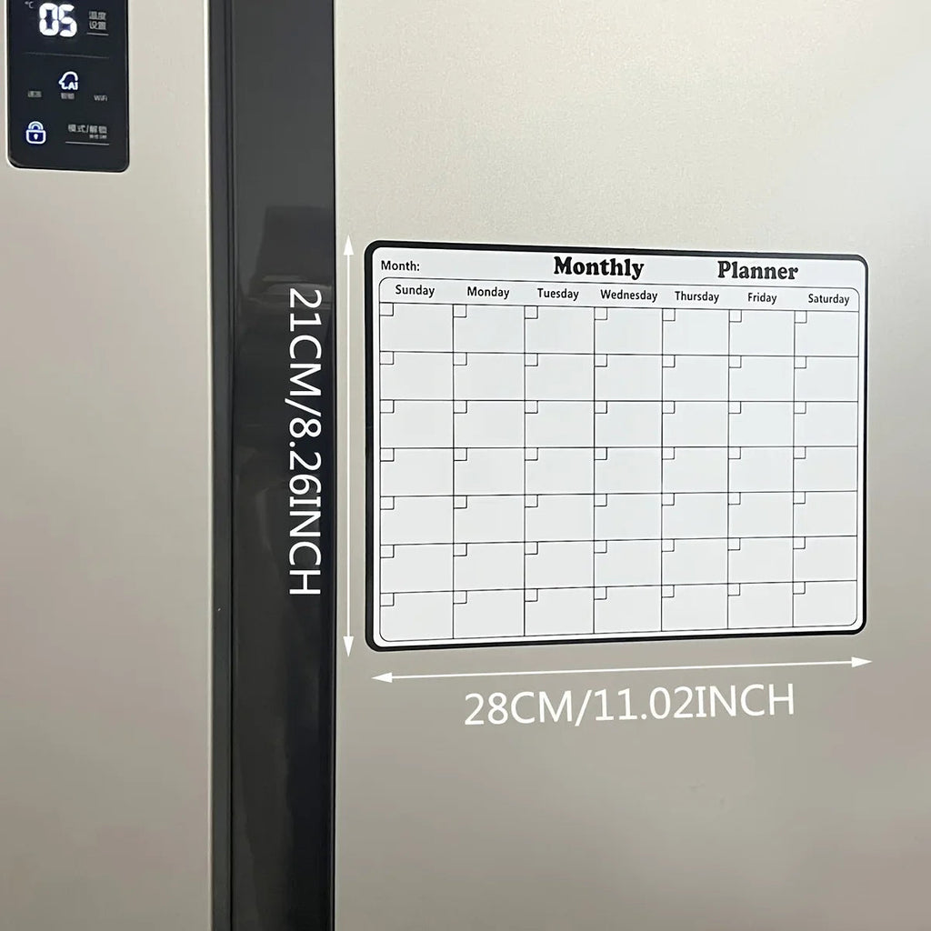 Calendrier Magnétique pour Réfrigérateur | Planificateur Mensuel Effaçable à Sec | Bloc-Notes Tableau Blanc