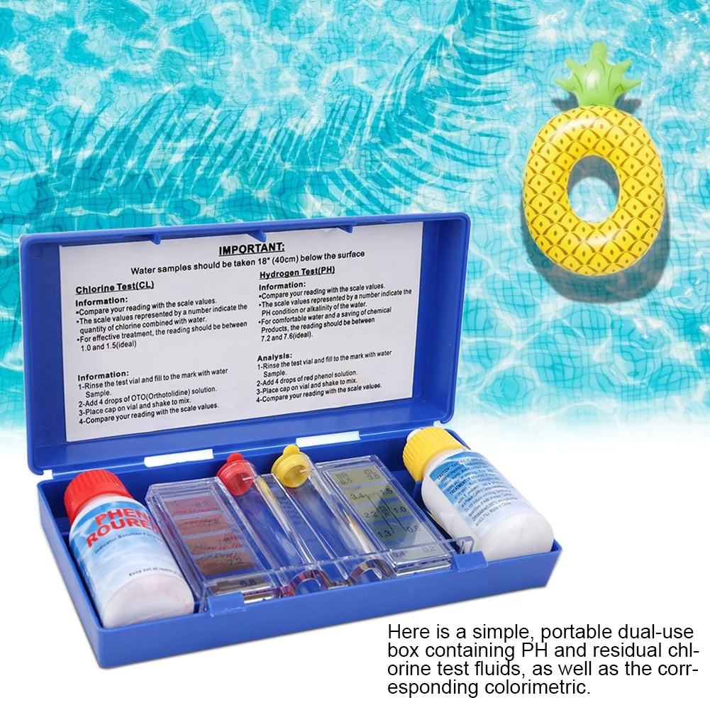Kit de test d'eau de piscine | Test pH et chlore | Kit portable avec couleurs | Résultats précis